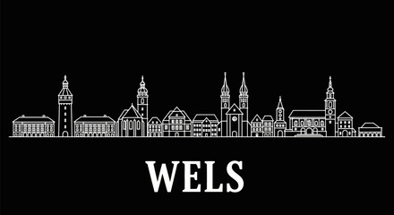 Obraz premium Wels Austria Skyline Silhouette with Black Background.