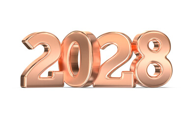 2028 Rose Gold Number 3D Render