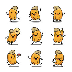 Cashew nut cartoon characters in action set