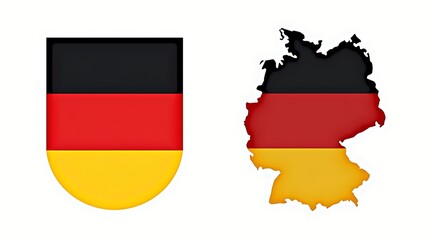 A bold vector icon portrays the German flag integrated into a shield with strong graphic forms.