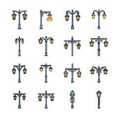 Fototapeta premium Classic streetlights lantern set outdoor decor