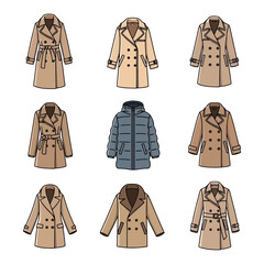 Collection of nine fashion coats apparel