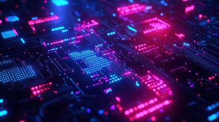 Obraz premium Futuristic Circuit Board with Colorful Lights and Digital Patterns