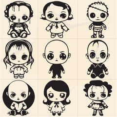 set 125 of funny cartoon faces