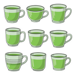Cups with green liquid drink variety