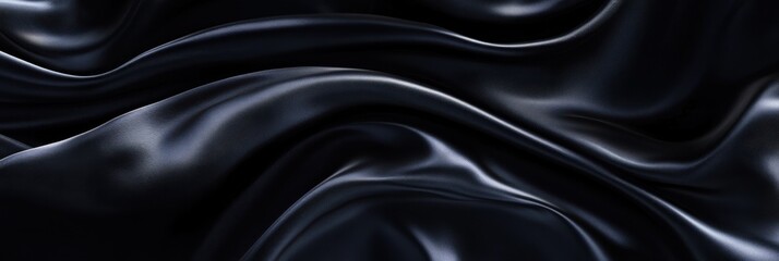 Fototapeta premium Luxurious black silk fabric with elegant waves and smooth texture