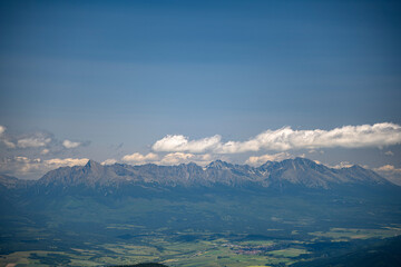 Panorama of the Tatra Mountains from Krivan to Slavkovsky seen from the Mount Dumbier /2043 m asl/ in the Low Tatras, Slovakia.