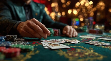 Captivating casino scene with cards and chips in a lively atmosphere perfect for gaming enthusiasts