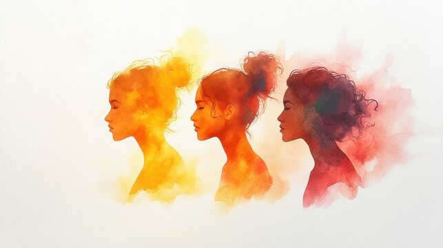 Artistic watercolor portraits of diverse women embracing identity and expression. International Day of the Disappeared