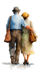 Obraz premium Elderly couple embracing in watercolor art depiction of love and companionship. Senior Citizens Day