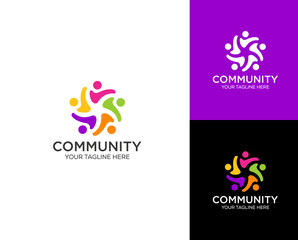 Community unity people team work logo design concept