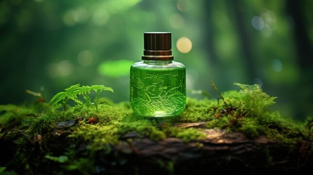An enchanting elixir of emerald forest essence captures nature s heart in a glass bottle with soft