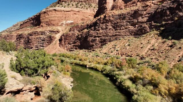 Aerial shot of the amazing and rugged desert landscape along the Dolores River in Western Colorado.