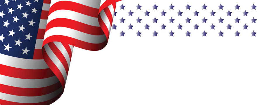 American flag waving design with stars, patriotic background, template