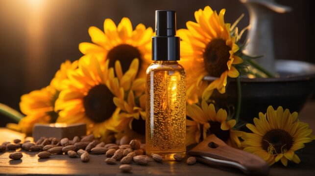 Golden oil of sunflower seeds for radiant skin a pure wellness beauty and health elixir with soft