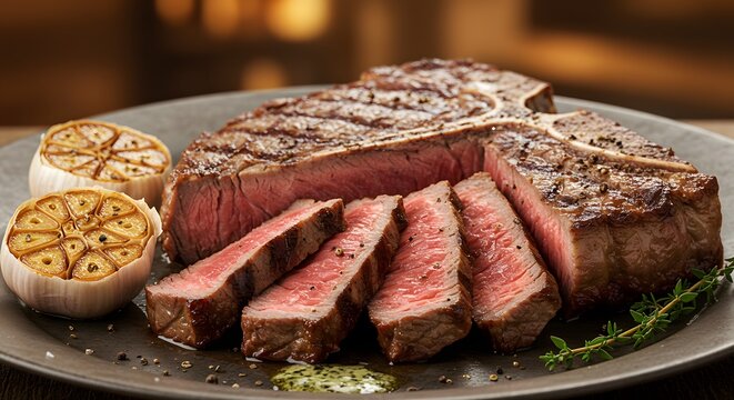 Perfectly Grilled T-Bone Steak with Roasted Garlic - Powered by Adobe