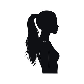Elegant woman silhouette profile with high ponytail