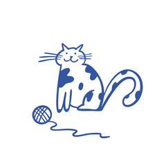 A Cute Cat Illustration featuring a Yarn Ball that captures the essence of playfulness and charm