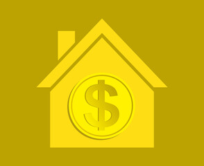 Golden house with dollar coin representing real estate investment