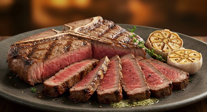 Delicious Grilled T-Bone Steak with Roasted Garlic