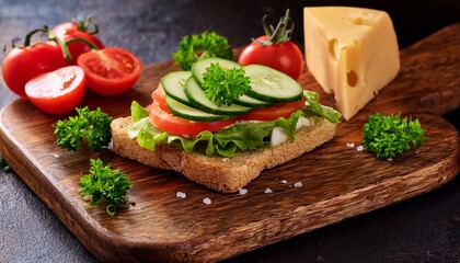 preparing a delicious sandwich with fresh vegetables and cheese on bread