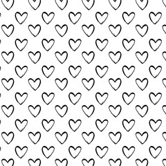 Black and white geometric heart outline seamless pattern.