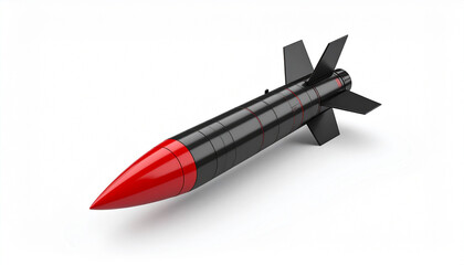 3D Icon of Modern Missile with Sleek Metallic Body and Red Black Accents Isolated on White