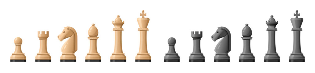 Black and white chess game pieces
