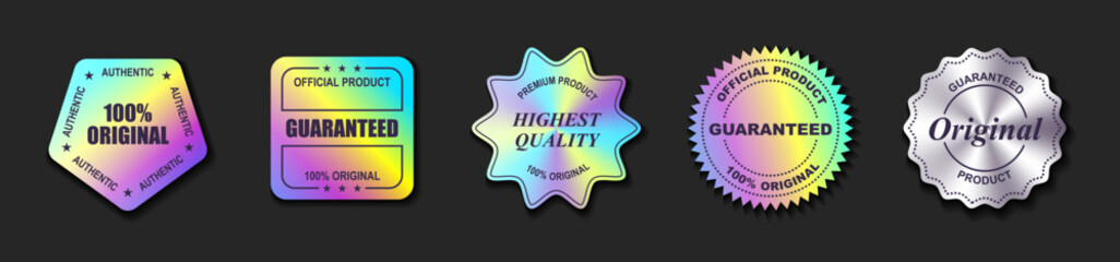 Set of holographic labels. Silver Hologram stickers vector set