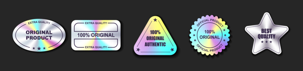 Set of holographic labels. Silver Hologram stickers vector set