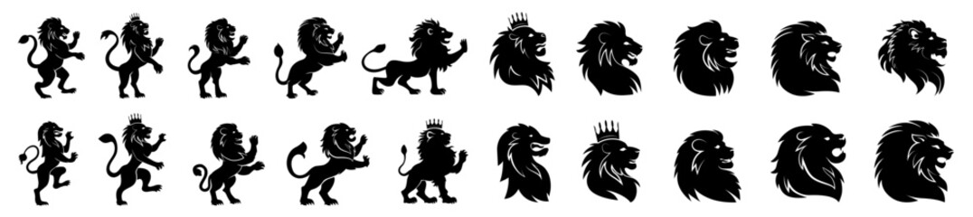 Heraldic lion royal with mane set