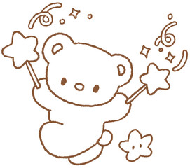 마법봉을 흔드는 곰 캐릭터 라인 일러스트