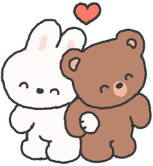 토끼와 곰이 나란히 붙어 있는 귀여운 일러스트