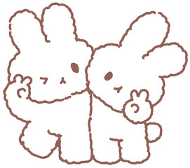 토끼 캐릭터 커플 라인 드로잉 스티커 © titi.drawing