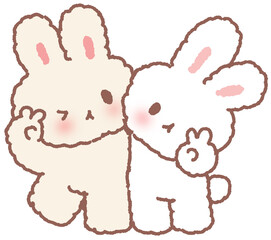 귀여운 토끼 캐릭터 커플 스티커 일러스트