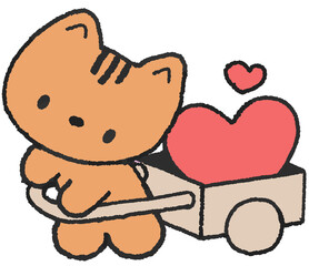 하트를 수레에 싣고 가는 귀여운 동물 캐릭터 일러스트