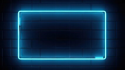 Futuristic glowing rectangular neon frame with horizontal gridlines on a black surface. Perfect for HUD or sci-fi interface design. Generative AI.