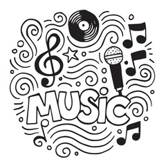 Music doodle isolated on white background. Vector illustration