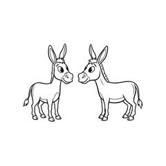 Fototapeta premium Adorable cartoon donkey with big eyes and cute face in bold black outline style. Vector Illustration