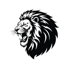 Roaring Lion Head in Black and White – Bold Wild Animal Vector Illustration