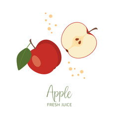 Fresh apple fruit, fresh juice on white background 