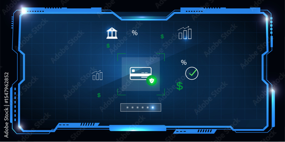 Poster virtual payment system with banking and shopping elements