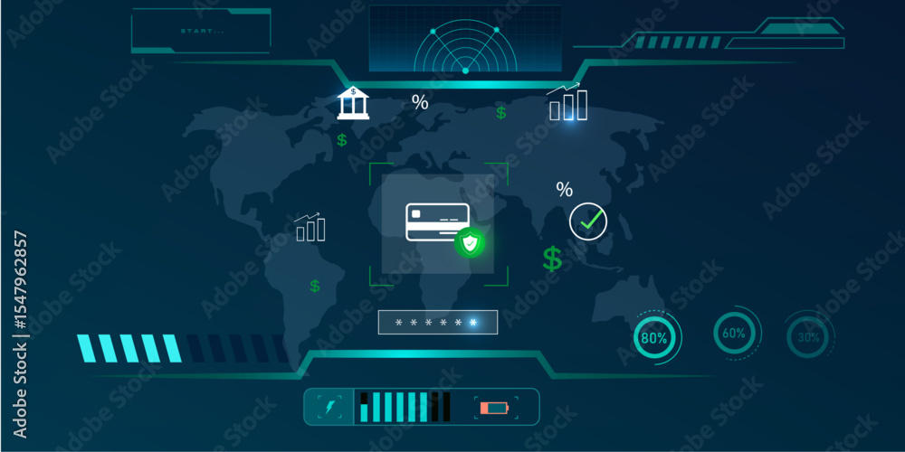 Poster virtual payment system with banking and shopping elements
