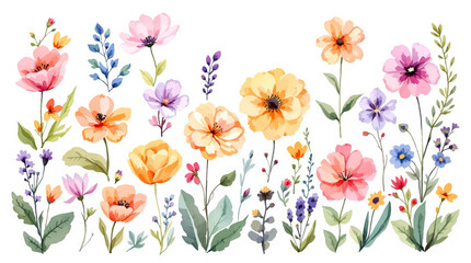 seamless background with flowers, Set watrecolor floral background with flowers