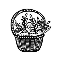 An Easter Basket filled with beautifully Decorated Eggs and Fresh Greenery for your celebration