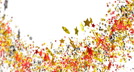 Festive background with gold, red stars. Perfect for holidays, celebrations, and party invitations.