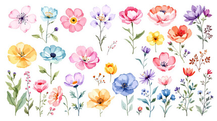 Set watrecolor floral background with flowers