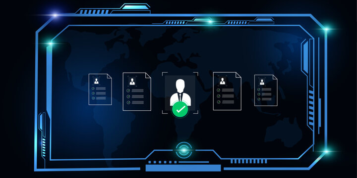 Futuristic HUD Technology Interface with HR Recruitment and Hiring Concept for Corporate Workforce Selection