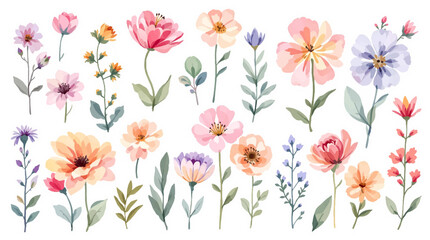Set watrecolor floral background with flowers