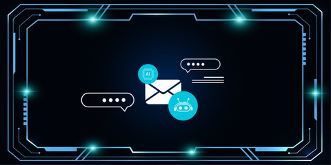 Advanced Customer Support Interface Featuring Email, Chatbot, and AI Tech on a Sci-Fi HUD-Style Background